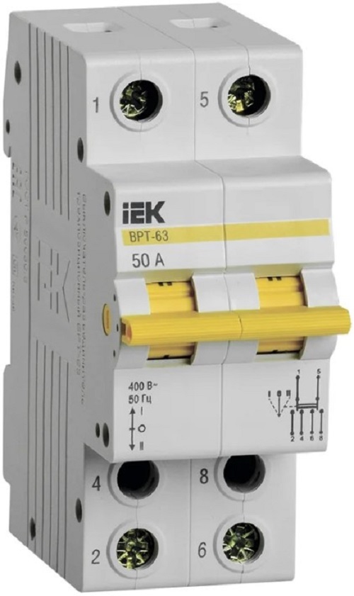 

Выключатель-разъединитель трехпозиционный IEK MPR10-2-050 ВРТ-63 2P 50А, MPR10-2-050