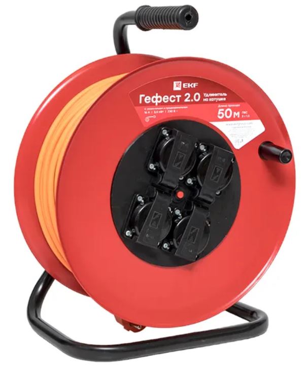 

Удлинитель на катушке EKF UKA02-16-R315-4-30-IP44 "Гефест 2.0" 4 гнезда 30м с заземлением и предохранителем ПВС 3*1,5 16А/3,5кВт IP44 PROxima, UKA02-16-R315-4-30-IP44