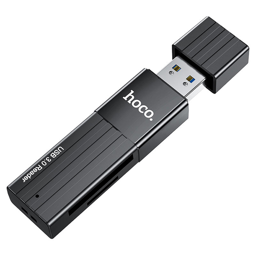 

Карт-ридер Hoco HB20 6931474735201 USB 2.0, пластик, TF/ SD карта, цвет: чёрный (1/50/200), HB20