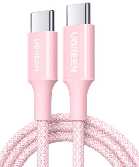 Изображение товара Кабель UGREEN L501 USB Type-C 2м розовый плетеный для зарядки и передачи данных