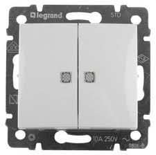 

Переключатель Legrand 774428 Valena двухклавишный с подсветкой, в рамку,10А, 250В, IP20 (сх.5) (белый), 774428