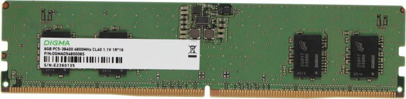 

Модуль памяти DDR5 8GB Digma DGMAD5480008S 4800MHz RTL PC5-38400 CL40 DIMM 288-pin 1.1В single rank Ret, DGMAD5480008S