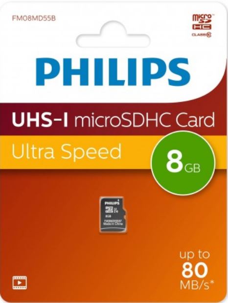 

Карта памяти MicroSDHC 8GB Philips FM08MD55B/97 High Speed Class 10 80MB/s, FM08MD55B/97