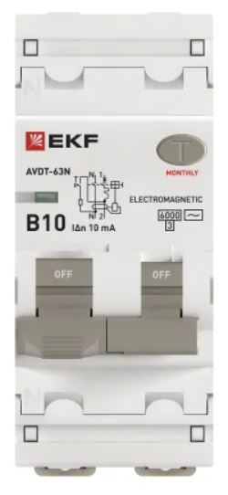 

Автомат дифференциальный EKF D63N26M10B10 АВДТ-63N 1P+N 10А (B) 10мА (AC) эл-мех 6кА PROXIMA, D63N26M10B10