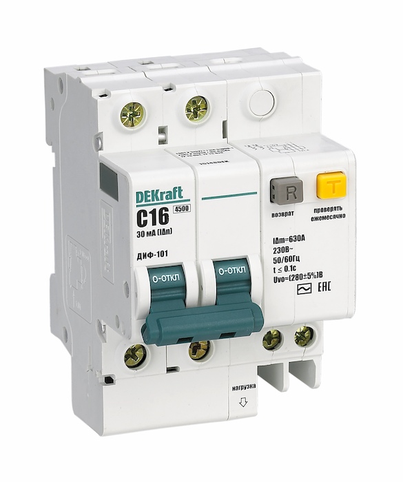 

Автомат дифференциальный DEKraft 15150DEK 2P 25A 30мА AC C + OV ДИФ-101 4,5кА, 15150DEK