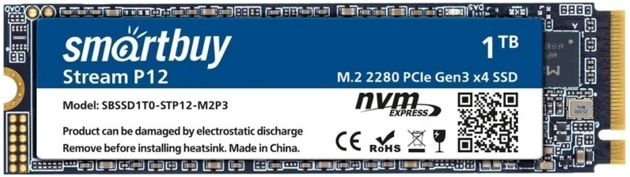 

Накопитель SSD M.2 2280 SmartBuy Stream P12 SBSSD1T0-STP12-M2P3 1TB, 3500/3100MBs, 512 TBW, MTBF 1.5M, Stream P12