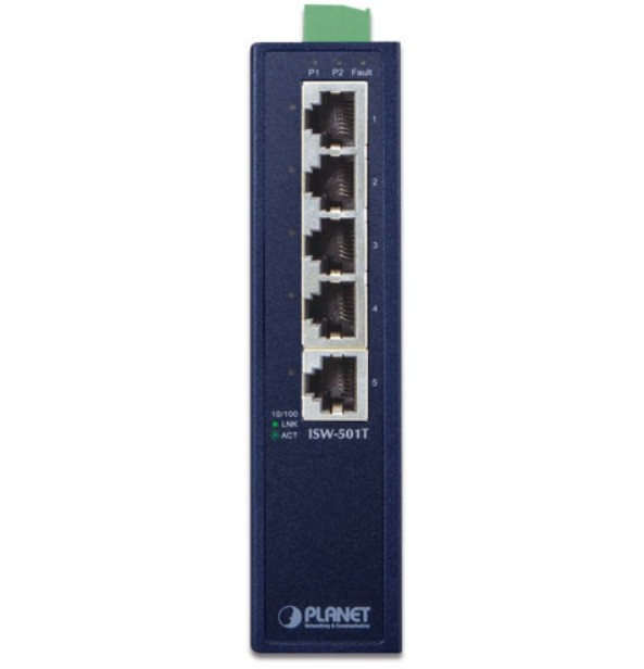 

Коммутатор промышленный неуправляемый Planet ISW-501T IP30 Slim Type 5xFE (-40 to 75 degree C), ISW-501T