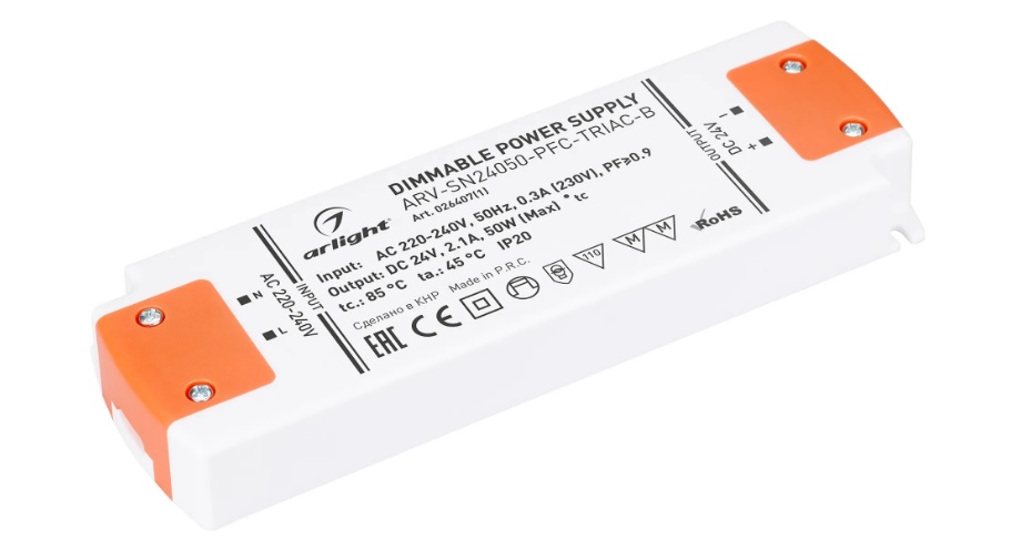 

Блок питания Arlight ARV-SN24050-PFC-TRIAC-B 026407(1) (24V, 2.1A, 50W) IP20 пластик, ARV-SN24050-PFC-TRIAC-B