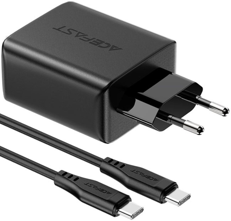 

Зарядное устройство сетевое ACEFAST A13 трехпортовое, 65W, USB Type-C/USB Type-C/USB Type-A, кабель USB Type-C 1.2 м, чёрное, A13
