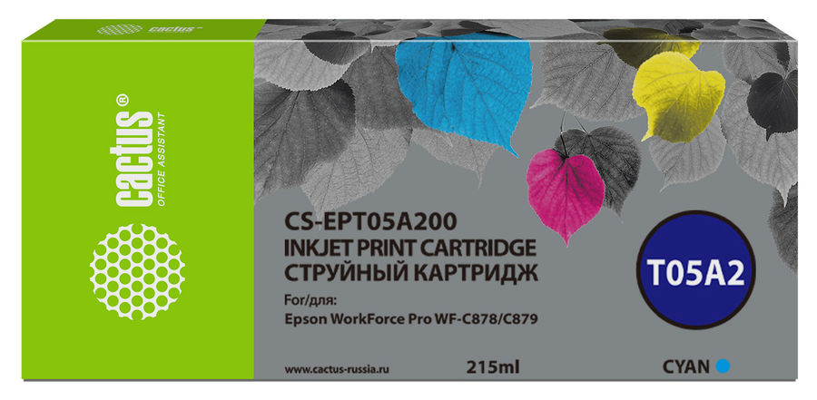 

Картридж Cactus CS-EPT05A200 голубой (215мл) для Epson WorkForce Pro WF-C878/C879, CS-EPT05A200