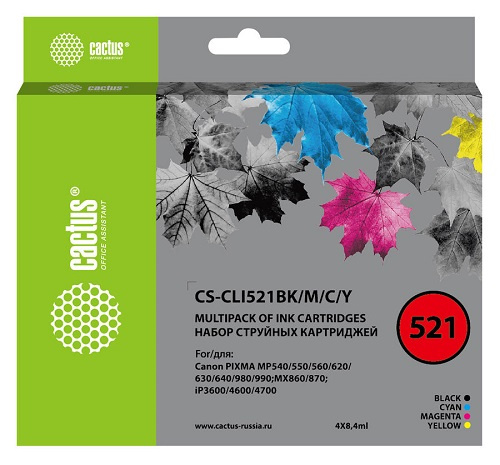 Изображение товара Набор картриджей Cactus CS-CLI521BK/M/C/Y для Canon серия Pixma