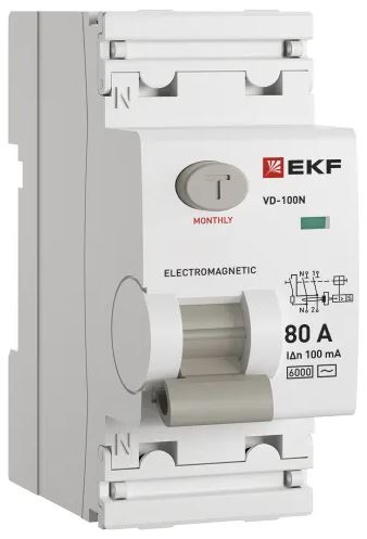 

УЗО EKF E1026M80100 ВДТ ВД-100N 2P 80А 100мА AC эл-мех 6кА PROXIMA, E1026M80100