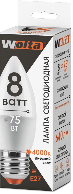 

Лампа светодиодная WOLTA 30SC8E27 LX 8Вт 4000K Е27, 30SC8E27