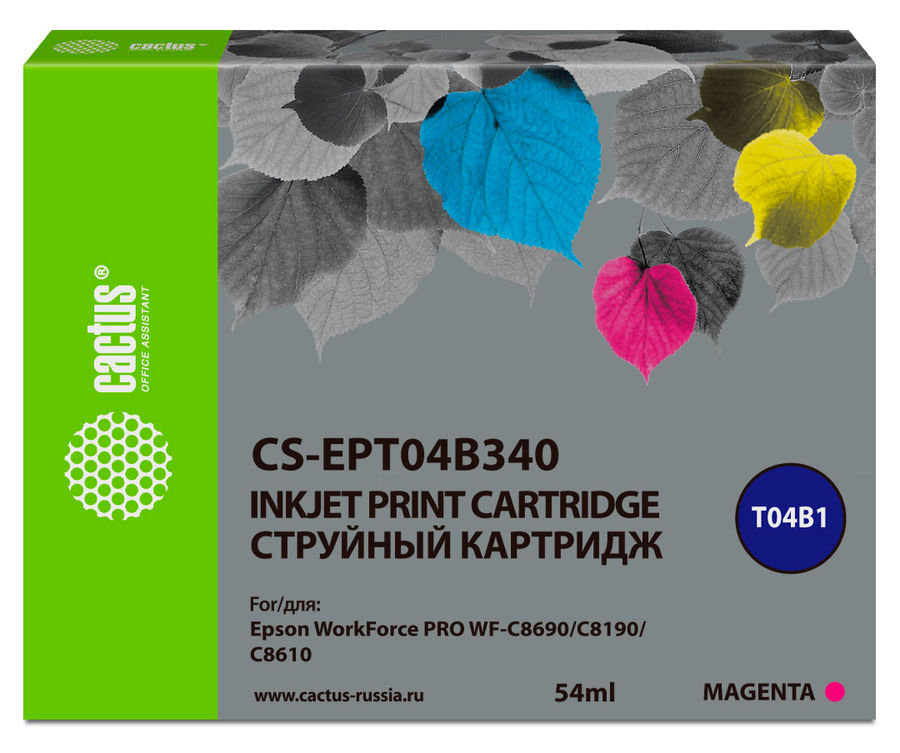 

Картридж Cactus CS-EPT04B340 пурпурный (54мл) для Epson WorkForce Pro WF-C8190, WF-C8690, CS-EPT04B340