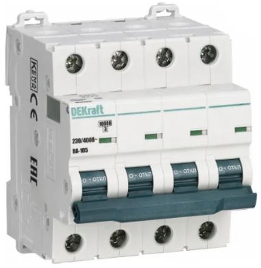 

Автоматический выключатель DEKraft 13234DEK 4P 4A х-ка D ВА-105 10кА, 13234DEK