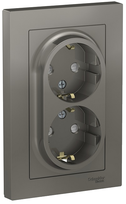 

Розетка Schneider Electric ATN000926 AtlasDesign, двойная, с заземлением, со шторками, 16А, в сборе, сталь, ATN000926