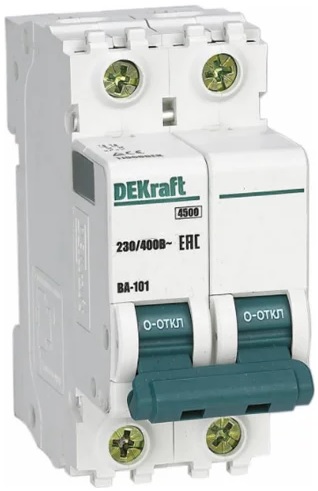 

Автоматический выключатель DEKraft 11115DEK ВА-101 2Р 20А (D) 4,5кА, 11115DEK