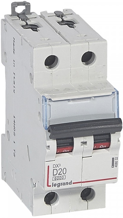 

Автоматический выключатель Legrand 408032 DX³ 6000 - 10 кА - тип характеристики D, 2П, 230/400 В~, 20 А, 2 модуля, 408032