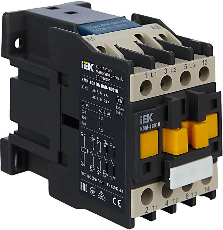

Миниконтактор IEK KMM11-009-230-10 МКИ-10910 9А 230В/АС3 1NO, KMM11-009-230-10