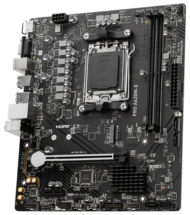 

Материнская плата mATX MSI PRO A620M-E (AM5, B650, 2*DDR5, 4*SATA 6G RAID, M.2, 7.1Ch, 2*PCIE, Glan, 4*USB 3.2, 2*USB 2.0, VGA, HDMI), PRO A620M-E