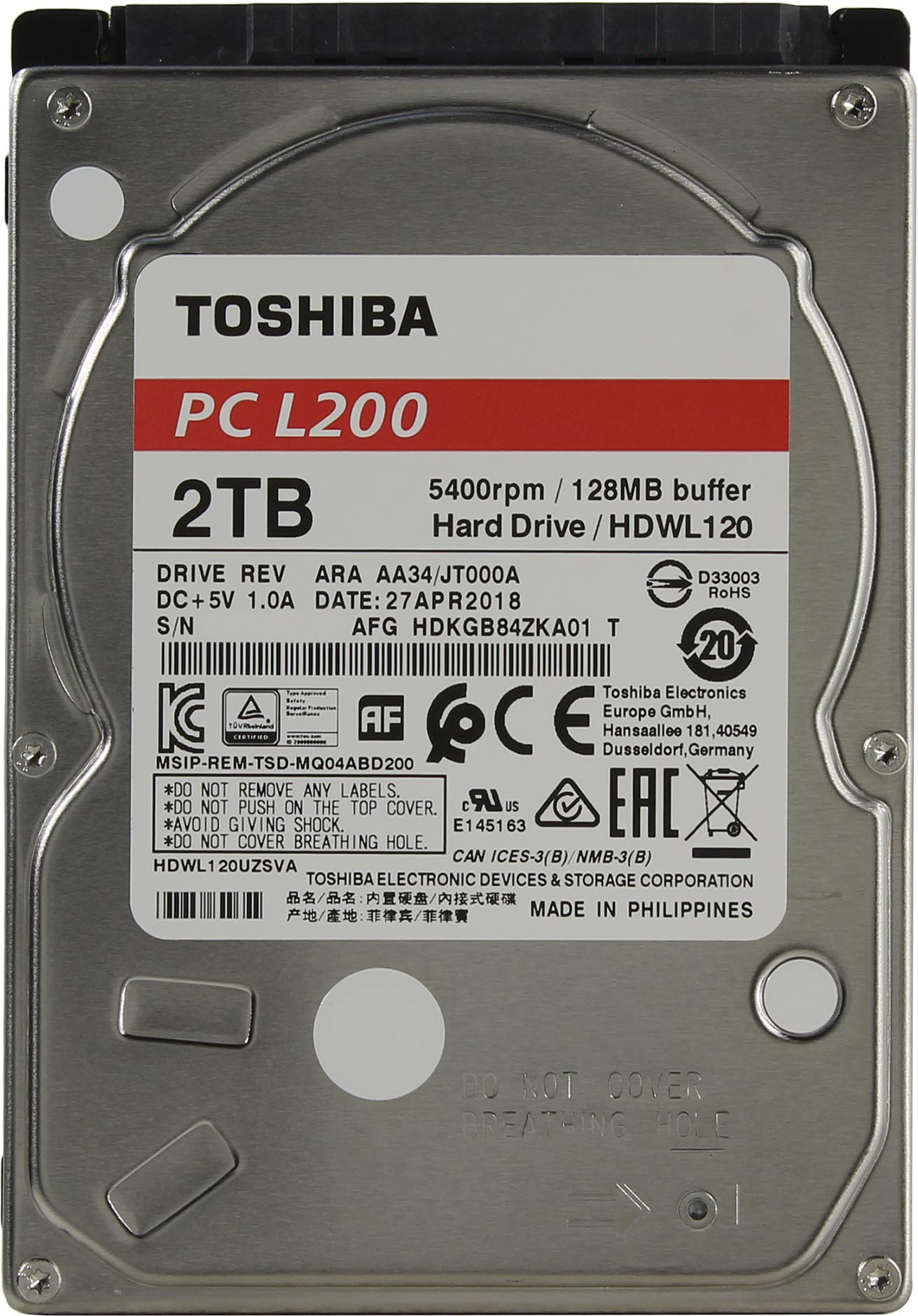 Жесткий диск 2TB SATA 6Gb/s Toshiba HDWL120UZSVA 2.5" L200 5400rpm 128MB NCQ Bulk