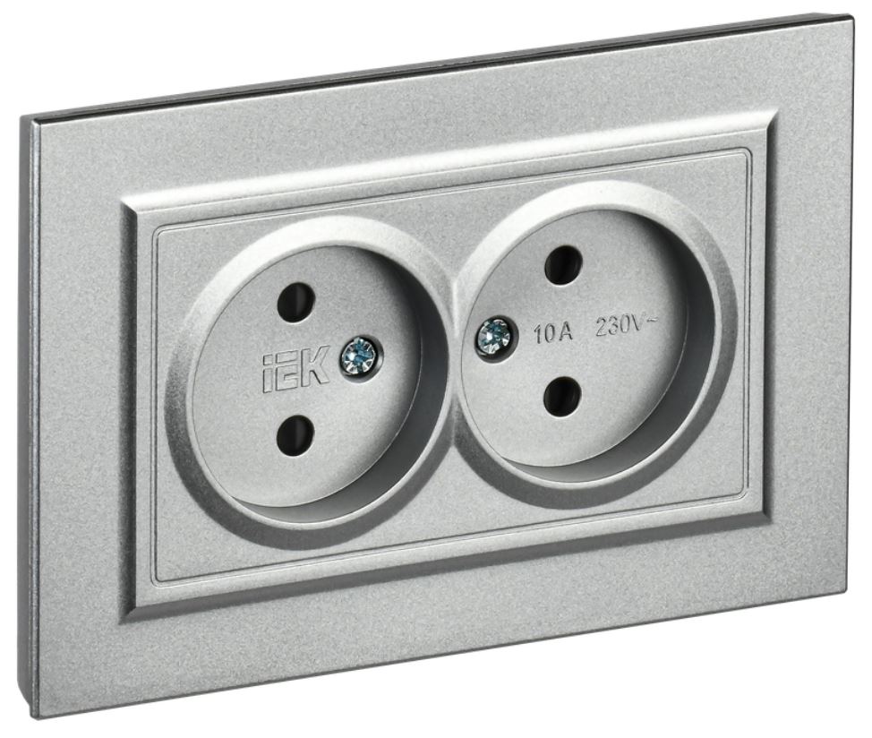 

Розетка двухместная без заземления в сборе IEK BR-R23-10-K47-F BRITE с защитными шторками 10А РСш12-2-БрА Алюминевый, BR-R23-10-K47-F