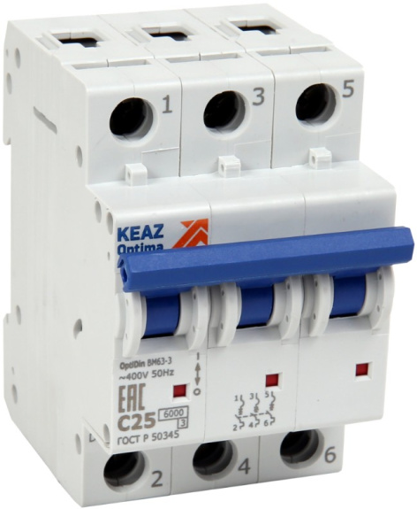 Изображение товара Автоматический выключатель КЭАЗ 260775 3 полюса 16 А IP20