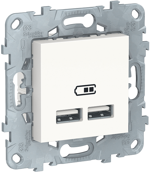 

Розетка Schneider Electric NU541818 UnicaNew, белый, USB, двойная, 5 В/2100 мА, NU541818