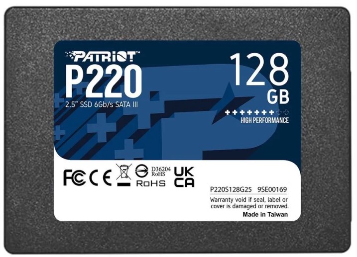 

Накопитель SSD 2.5'' Patriot Memory P220S128G25 P220 128GB SATA 6Gb/s 550/480MB/s IOPS 40K/50K 60 TBW, P220S128G25