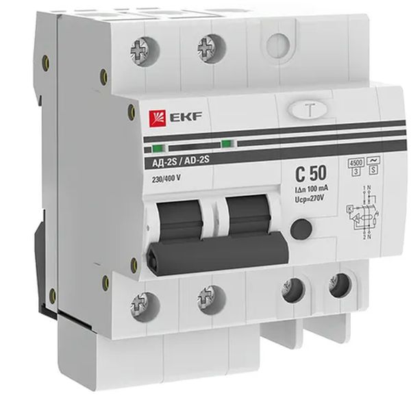 

Автомат дифференциальный EKF DA2-50-100S-pro 2п 4мод. C 50А 100мА тип AC S 4.5кА АД-2 PROxima, DA2-50-100S-pro