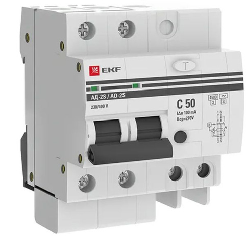 Изображение товара Автоматический выключатель дифф. тока EKF DA2-50-100S-pro 50А 220В защита сети