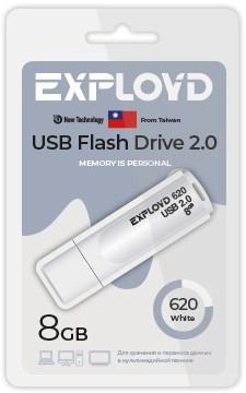 

Накопитель USB 2.0 8GB Exployd EX-8GB-620-White 620 белый, EX-8GB-620-White