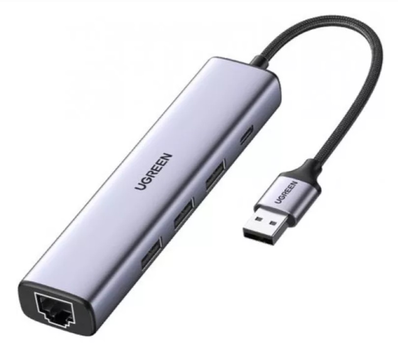 

Адаптер UGREEN CM475 60554 USB Tape-A 3.0 to 3*USB3.0+RJ45/USB Type-C, цвет: серый, CM475