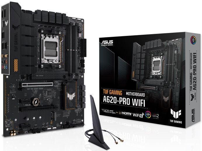

Материнская плата ATX ASUS TUF GAMING A620-PRO WIFI (AM5, AMD A620, 4*DDR5(6400), 4*SATA3, 2*M.2, Audio, Gb LAN, USB 3.2, USB 2.0, DP, HDMI), TUF GAMING A620-PRO WIFI
