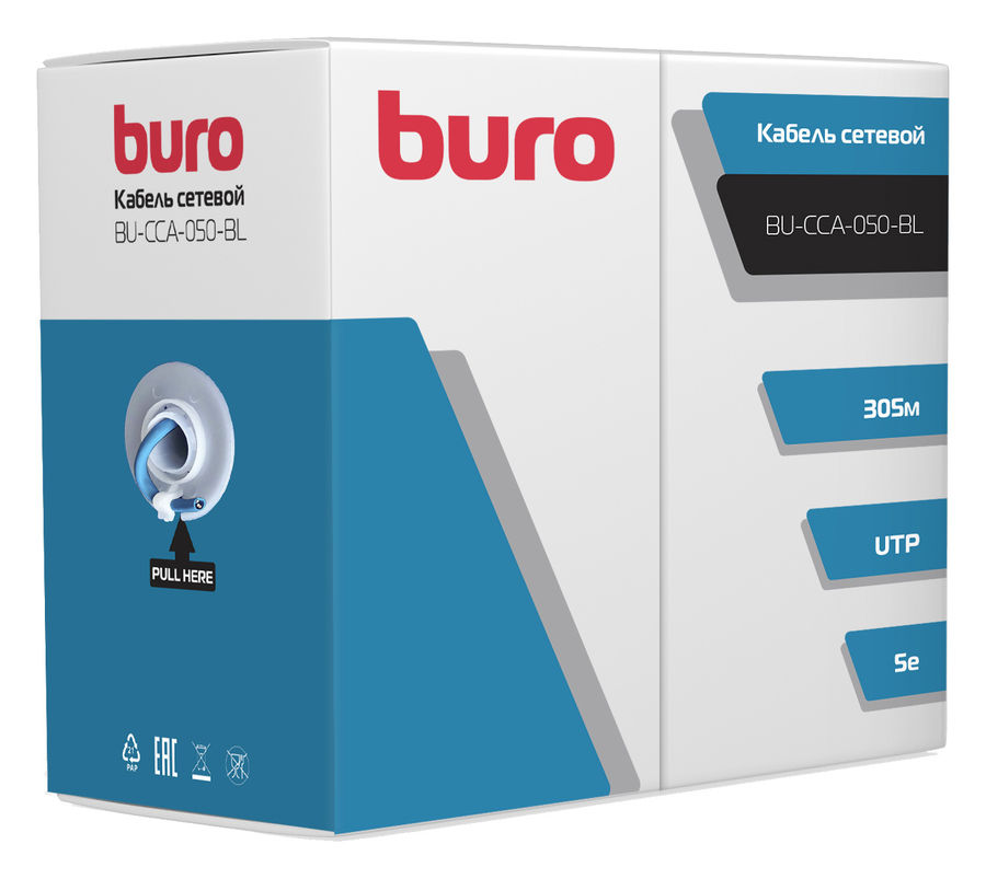 

Кабель витая пара U/UTP 5e кат. 4 пары Buro BU-CCA-050-BL синий, 0,5мм, 305м (1779838), BU-CCA-050-BL