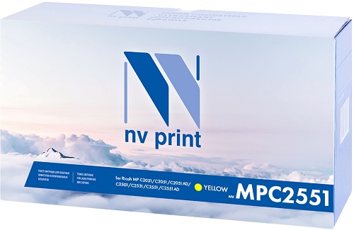 

Тонер-картридж NVP NV-MPC2551Y для Ricoh MP C2051/C2051AD/C2551/C2551AD, 9500k, желтый, NV-MPC2551Y