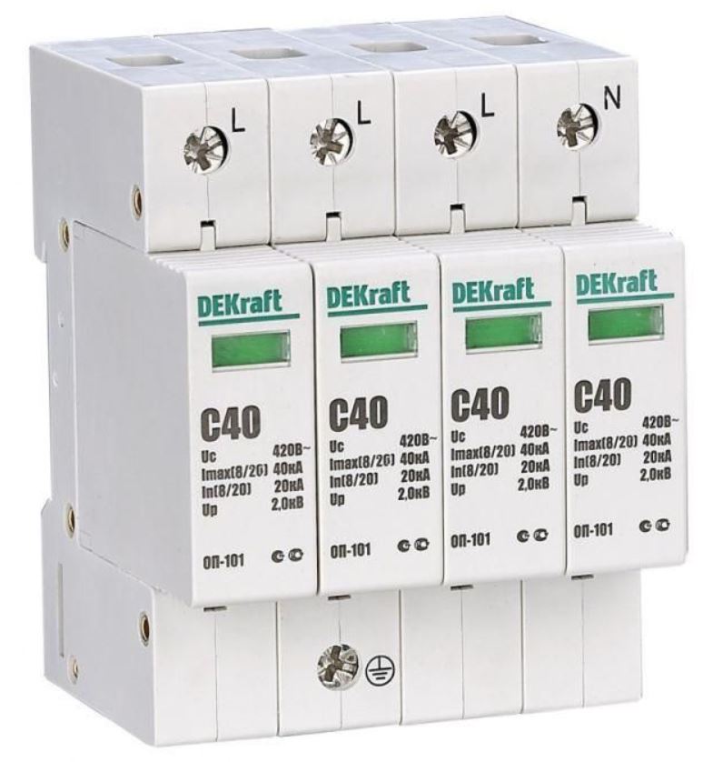 

Ограничитель перенапряжений DEKraft 18018DEK 3P+N 40кА класс C 440В, 18018DEK