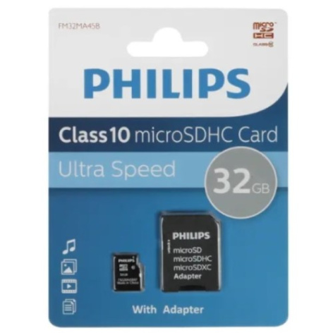 Изображение товара Philips microSDHC карта памяти 32ГБ Class 10 с адаптером FM32MA45B/97