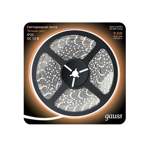 

Лента Gauss 312000110 LED 2835/120-SMD 9.6W 12V DC теплый белый (блистер 5м), 312000110