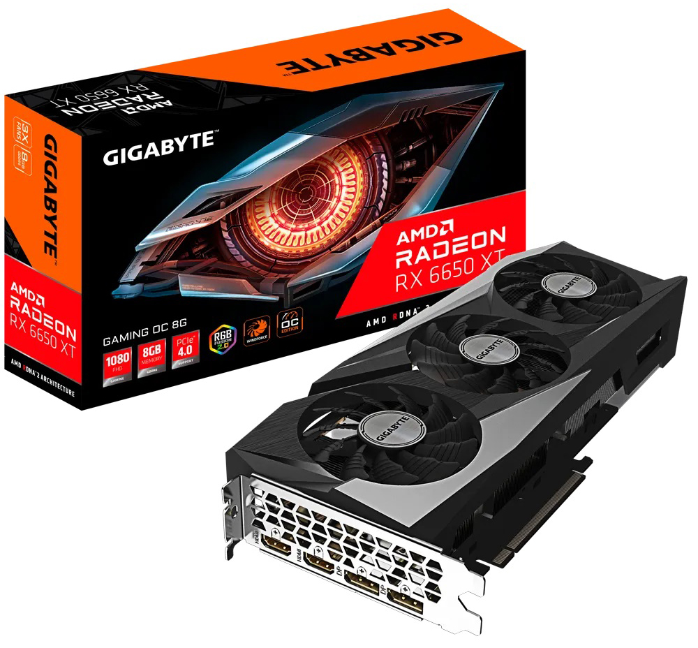 

Видеокарта PCI-E GIGABYTE Radeon RX 6650 XT GAMING OC 8G (GV-R665XTGAMING OC-8GD) 8GB GDDR6 128bit 7nm 2192/17500MHz 2*DP 2*HDMI, Radeon RX 6650 XT GAMING OC 8G (GV-R665XTGAMING OC-8GD)