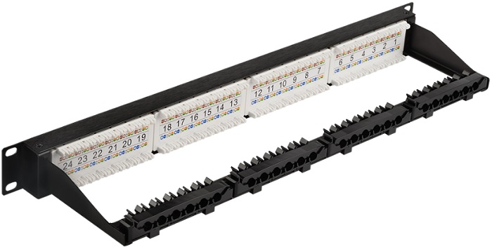 

Патч-панель Lanmaster LAN-PPN24U5E 19", 24 порта RJ45, неэкранированная, кат.5E, 1U, с задним органайзером с фиксаторами кабеля, LAN-PPN24U5E