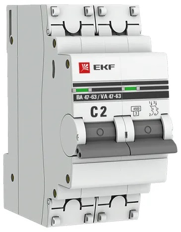 

Автоматический выключатель EKF mcb4763-2-02C-pro 2P 2А (C) 4,5kA ВА 47-63, mcb4763-2-02C-pro
