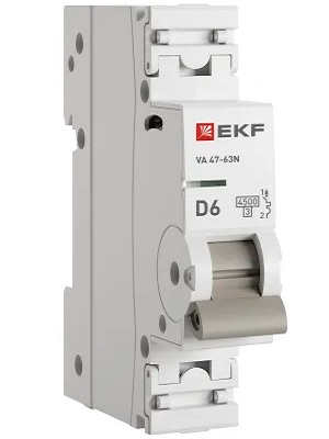 

Автоматический выключатель EKF M634106D 1P 6А (D) 4,5kA ВА 47-63N PROxima, M634106D