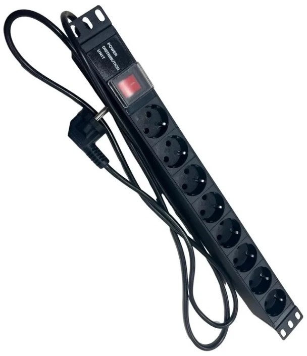 

Блок розеток 19", 8 розеток NTSS NTSS-PDU-DA2034 1U, алюминий, 1ф16A, 3.7кВт, Schuko CEE 7/7, выкл. с подсв.и крыш., 1.8м каб., вил. Schuko, NTSS-PDU-DA2034