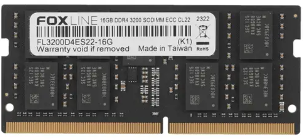 

Модуль памяти FL3200D4ES22-16G Foxline SODIMM 16GB 3200 DDR4 ECC CL22 (1Gb*8), FL3200D4ES22-16G