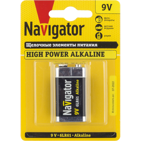 Изображение товара Батарейка Navigator NBT-NE-6LR61-BP1 9 В Крона щелочная солевая