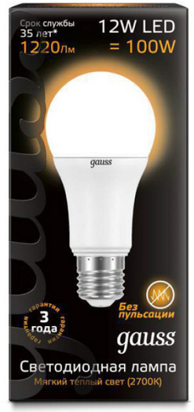 

Лампа светодиодная Gauss 102502112 LED A60 globe 12W E27 2700K 1/10/50, 102502112