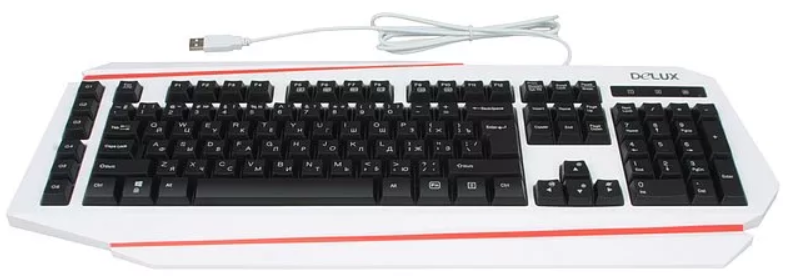 Клавиатура Delux K9500U белая, черные клавиши, USB, 104 + 6 програм.кнопок, подсветка