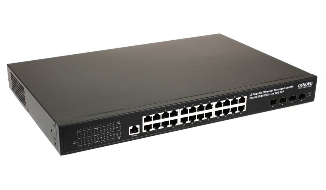 

Коммутатор промышленный управляемый OSNOVO SW-24G4X-1L-I L3 PoE, 24xGE RJ-45 c PoE + 4х10G SFP+ порта. Порты: 2xGE (10/100/1000 Base-T) с PoE (до 90W,, SW-24G4X-1L-I