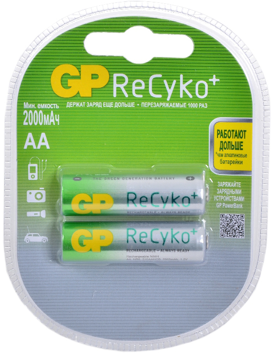 

Аккумулятор GP Recyko 210AAHCB 1.2V, 2000mAh, 2шт, size AA, NiMH, Recyko 210AAHCB